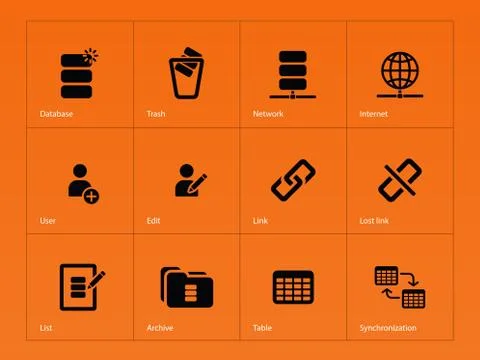Database icons on orange background. Stock Illustration