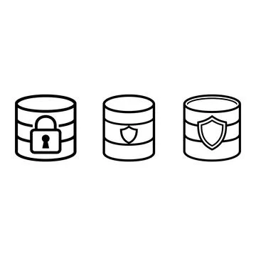 Database icons with security lock and shield symbols Illustration