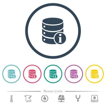 Database info flat color icons in round outlines Stock Illustration