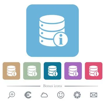 Database info flat icons on color rounded square backgrounds 스톡 일러스트