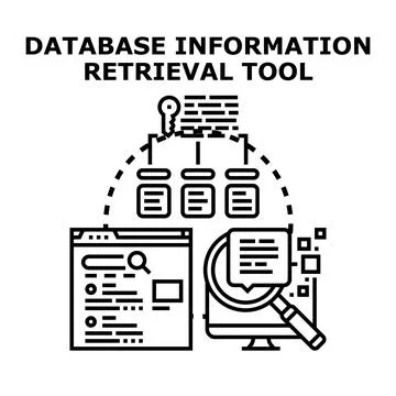 Database information retrieval tool searching for digital data 스톡 일러스트