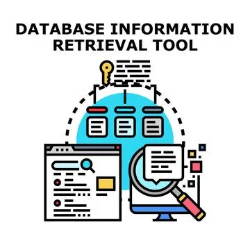 Database information retrieval tool searching for digital data Stock Illustration
