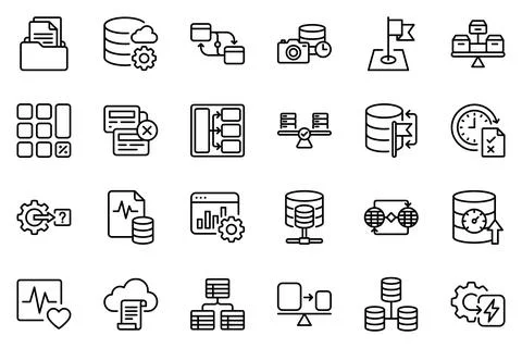 Database Infrastructure And Server Analytics Line Icon Set Vector Stock Illustration
