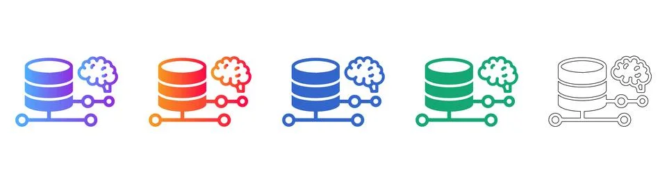 Database Intelligence and AI Network Icon Set 스톡 일러스트
