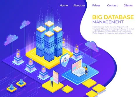 Database isometric concept. Server business technology landing page, business Illustrazione stock