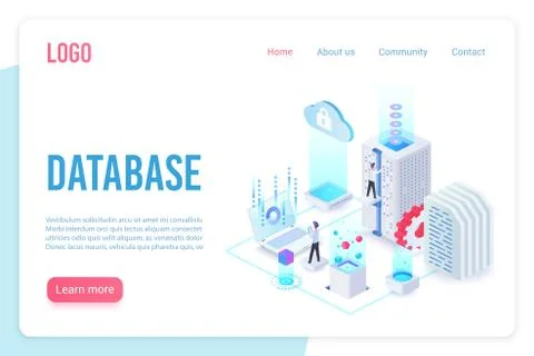 Database landing page isometric vector template. Internet of things, data server Illustrazione stock