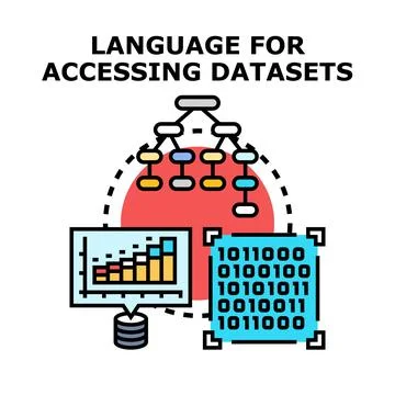 Database language accessing datasets and analytics Illustrazione stock