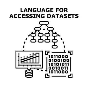 Database language accessing datasets and analytics Stockillustratie