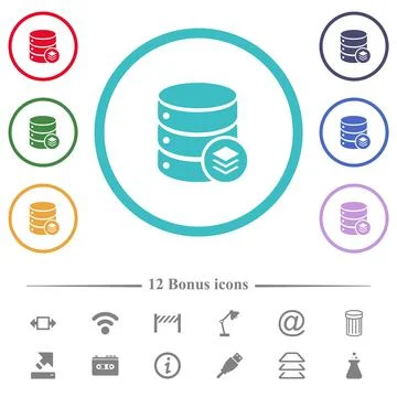 Database layers flat color icons in circle shape outlines Illustrazione stock