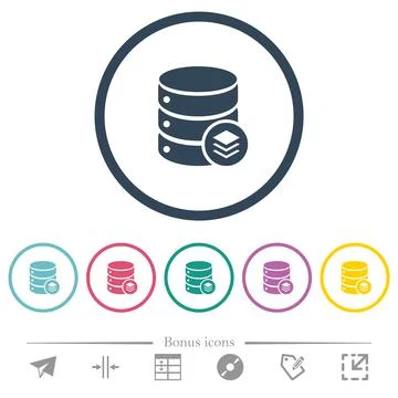 Database layers flat color icons in round outlines Stock Illustration