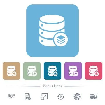 Database layers flat icons on color rounded square backgrounds Stockillustratie