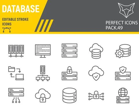 Database line icon set Stock Illustration