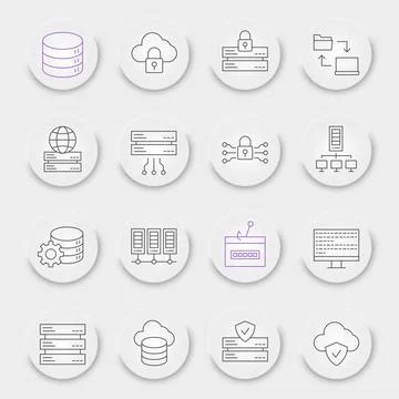 Database line icon set Stock Illustration