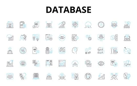 Database linear icons set. Retrieval, Normalization, Interoperability Stock Illustration
