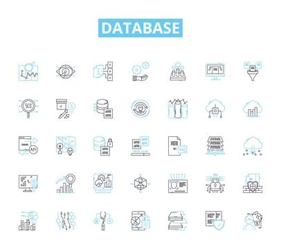 Database linear icons set. Retrieval, Normalization, Interoperability Stock Illustration