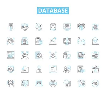 Database linear icons set. Retrieval, Normalization, Interoperability Stock Illustration
