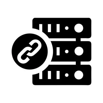 Database, link, server icon. Black vector graphic. Illustrazione stock