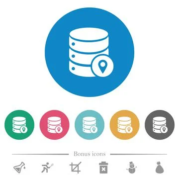 Database location flat round icons Stock Illustration