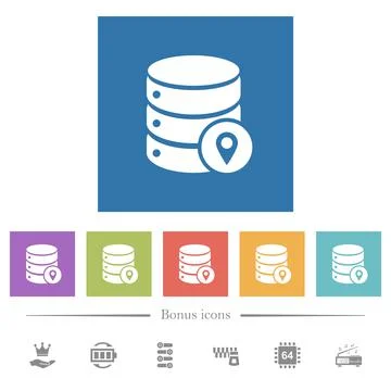 Database location flat white icons in square backgrounds 库存插图