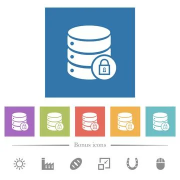 Database lock flat white icons in square backgrounds 库存插图
