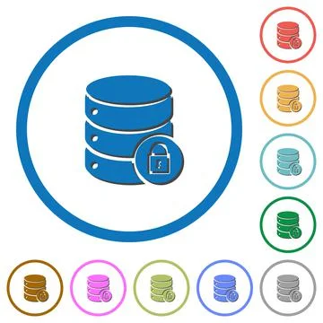 Database lock icons with shadows and outlines Stock Illustration