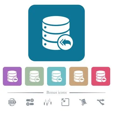 Database loopback flat icons on color rounded square backgrounds Stockillustratie