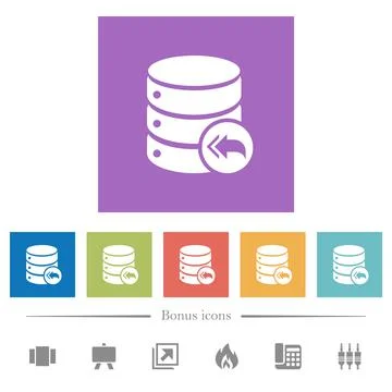 Database loopback flat white icons in square backgrounds 库存插图