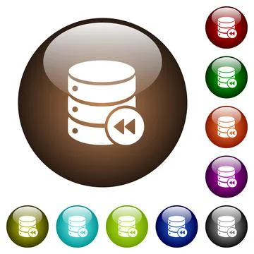 Database macro fast backward color glass buttons Stock Illustration