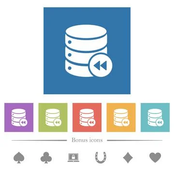 Database macro fast backward flat white icons in square backgrounds 스톡 일러스트