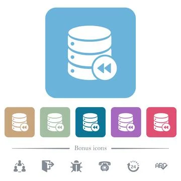 Database macro fast backward flat icons on color rounded square backgrounds 스톡 일러스트