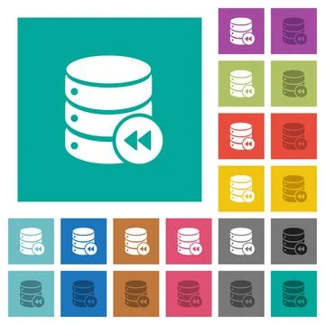 Database macro fast backward square flat multi colored icons Stock Illustration