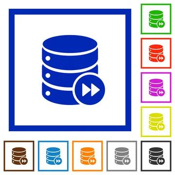 Database macro fast forward flat framed icons Stock Illustration