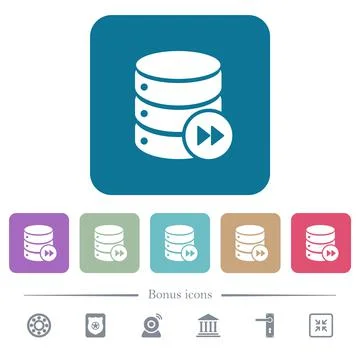Database macro fast forward flat icons on color rounded square backgrounds 库存插图