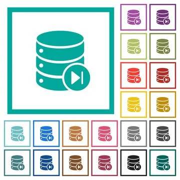 Database macro next flat color icons with quadrant frames Stock Illustration