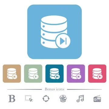 Database macro next flat icons on color rounded square backgrounds 스톡 일러스트