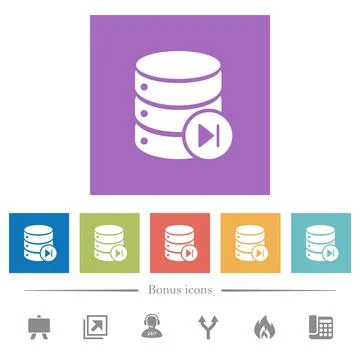 Database macro next flat white icons in square backgrounds Stockillustratie