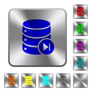 Database macro next rounded square steel buttons Stock Illustration