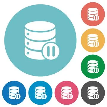 Database macro pause flat round icons Stock Illustration