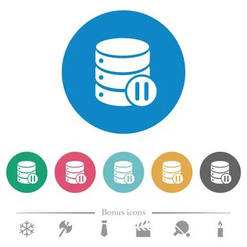 Database macro pause flat round icons Stock Illustration