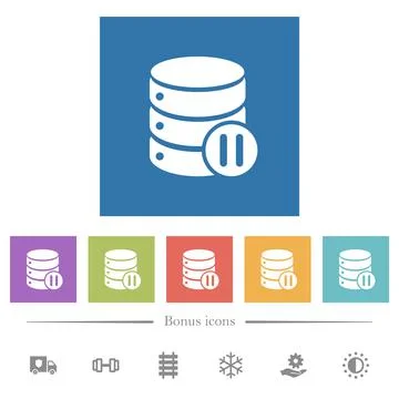 Database macro pause flat white icons in square backgrounds 스톡 일러스트
