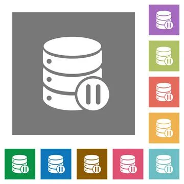 Database macro pause square flat icons Stock Illustration