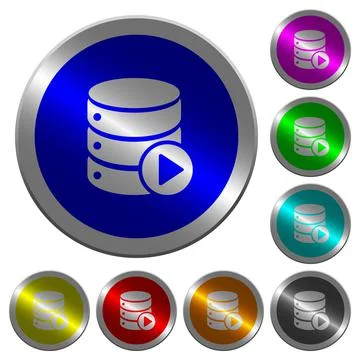 Database macro play luminous coin-like round color buttons Stock Illustration