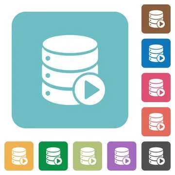Database macro play rounded square flat icons Stock Illustration