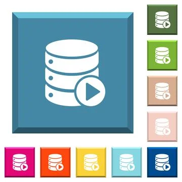 Database macro play white icons on edged square buttons Ilustração Stock