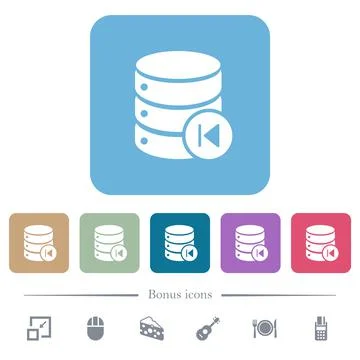 Database macro prev flat icons on color rounded square backgrounds 库存插图