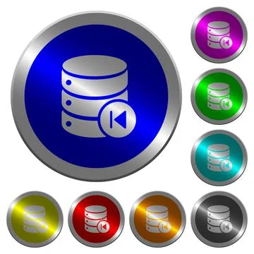 Database macro prev luminous coin-like round color buttons Stock Illustration