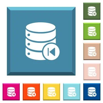 Database macro prev white icons on edged square buttons Stock Illustration