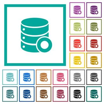 Database macro record flat color icons with quadrant frames Stock Illustration