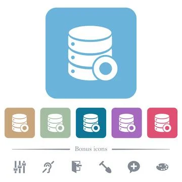 Database macro record flat icons on color rounded square backgrounds 스톡 일러스트
