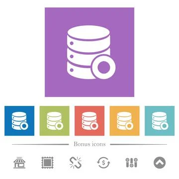 Database macro record flat white icons in square backgrounds 스톡 일러스트